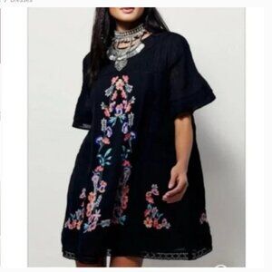 Free People Perfectly Victorian Embroidered Mini Dress Black Size XS